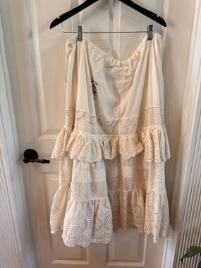 Magnolia Pearl Boho Eyelet Tiered Cream Skirt